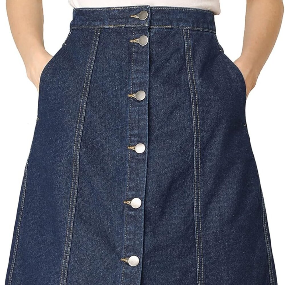 Women's Denim Skirts 2024 Summer Casual A-Line Short Button Down Jean Skirt